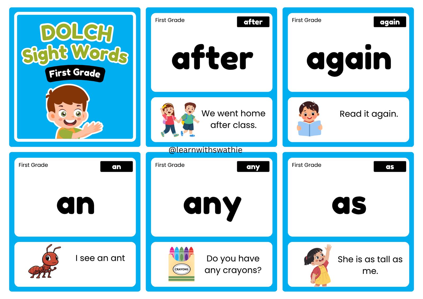 Grade 1 Sight Word Flash Cards