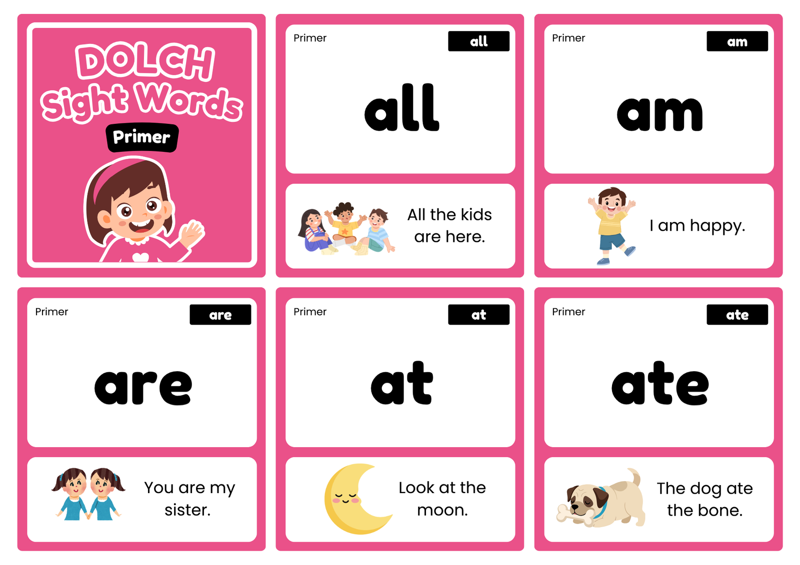 Dolch Primer Sight Words Flash Cards